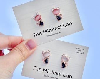 Crystal Cat Earring Sterling Silver Studs Opal Cat Earring Cute Kitten Earring Kawaii Cat Earring Blue Cat Earring Cat Jewelry Cat Gift
