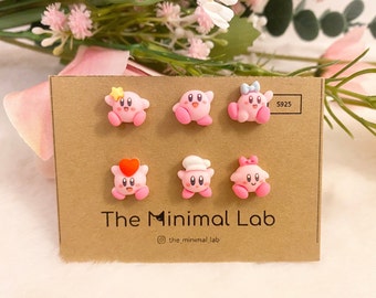 6 Kirby Stud Earrings, Pink Kirby Hypoallergenic 925 Sterling Silver Earring, Cute Kirby Accessory, Kawaii Kirby Jewelry, Kirby Lover Gift