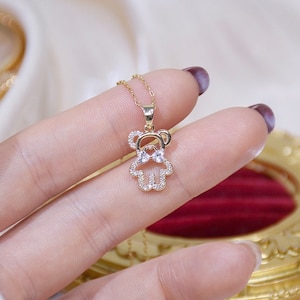 Teddy Bear Necklace, Crystal Bear Gold Necklace, Dainty Teddy Jewelry, Teddy Bear Birthday Gift, Best Friend Accessory, Bear Birthday Gift