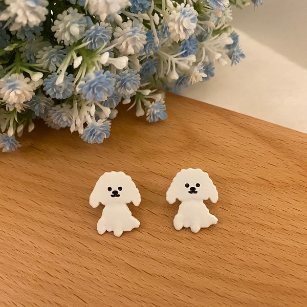 Cute white puppy white dog pet stud earring, Kawaii Puppy Earring, Dainty Jewelry Simple Casual Accessory, Birthday Gift for dog pet lovers