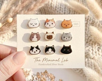 Lapjeskat oorknopjes sterlingzilver kitty oorbellen kleine schattige dieren kitten oorbel kat moeder cadeau voor minimalistische oorbel zwarte kat sieraden