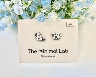 Cow Cat Stud Earrings Cat Butt Earrings Cute Kitten Earring Cow Cat Studs Cat Mom Gift for Minimalist Tuxedo Cat Studs Small