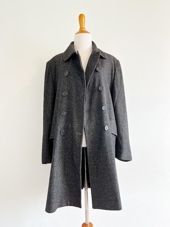 Vintage 90s Barneys Wool Trench Jacket | Charcoal Gray Black