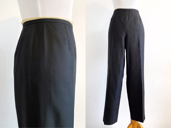 Vintage 90s black silk high waist cigarette pants… - image 1