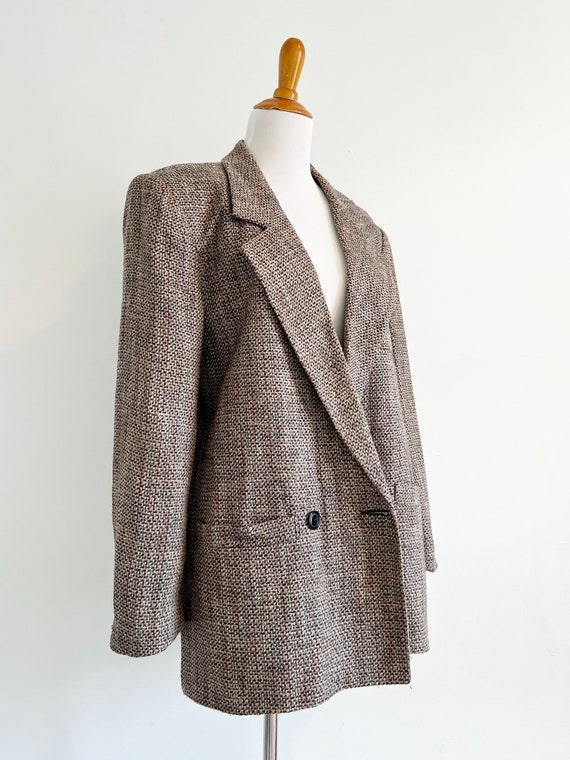Vintage 90s rayon silk wool oversized tweed blaze… - image 3