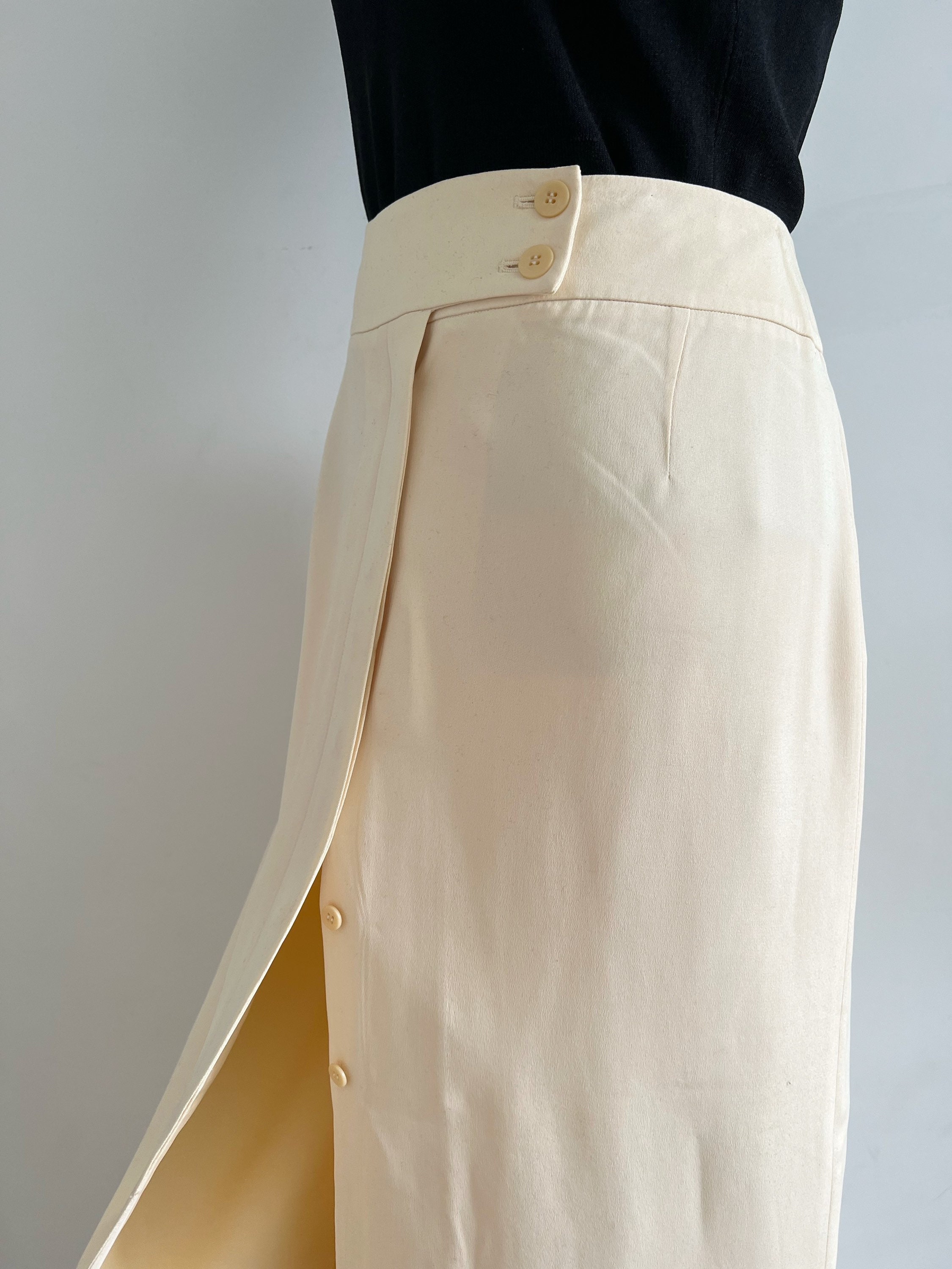 Vintage 1990s High Waist Button Front Silk Maxi Skirt Cream - Etsy