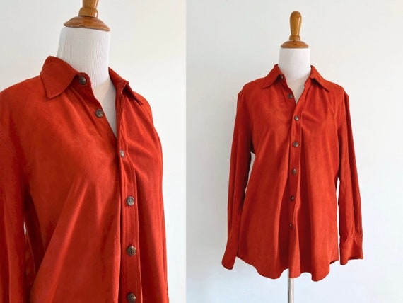 Vintage Polo Ralph Lauren Red Suede Leather Button Down Shirt - Etsy