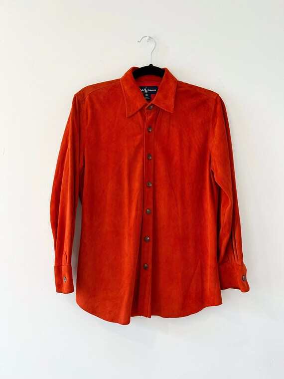 Vintage Polo Ralph Lauren Red Suede Leather Button Down Shirt 
