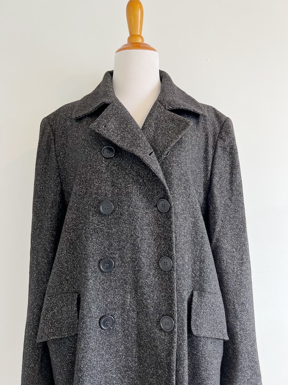 Vintage 90s Barneys Wool Trench Jacket | Charcoal Gray Black