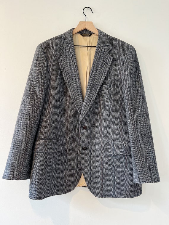 Vintage 80s Racquet Club Herringbone Tweed Wool Blazer, Preppy Mens Sport Coat, Oversized Womens Boyfriend Fit Jacket, New Old Stock