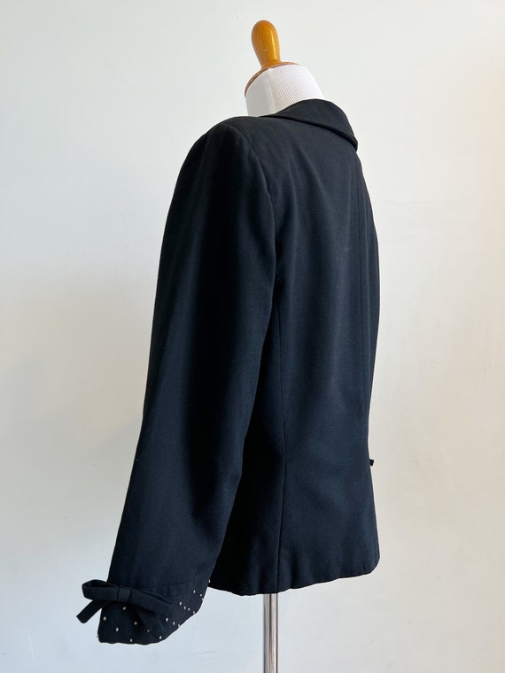 Vintage 1940s black wool blazer swiss dot trim bo… - image 5