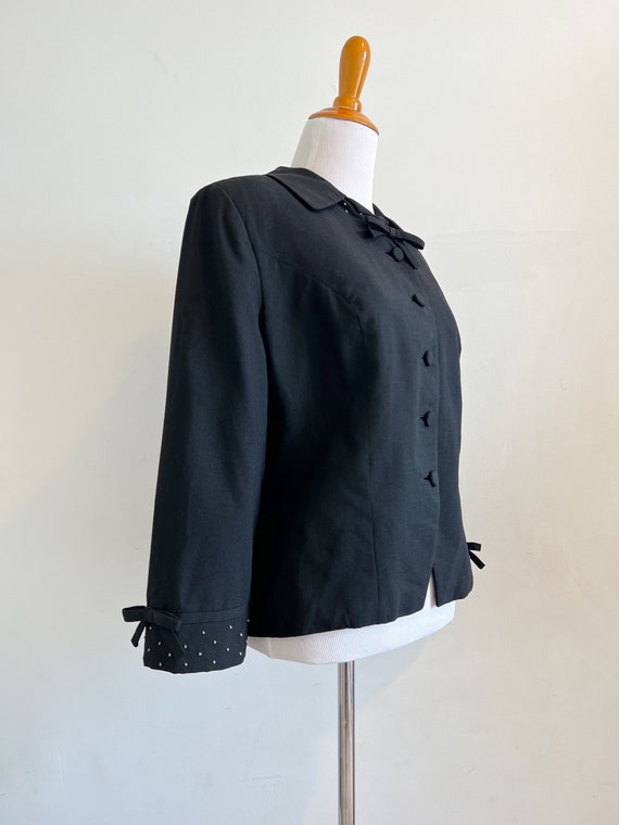 Vintage 1940s black wool blazer swiss dot trim bo… - image 2