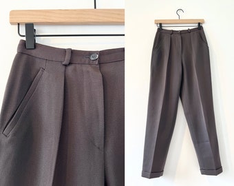 Pantaloni vintage in lana Kenzo a vita alta con gamba affusolata vintage anni '80 / pantaloni a vita alta pieghettati anni '90 grigi designer parigino anni '80 '90