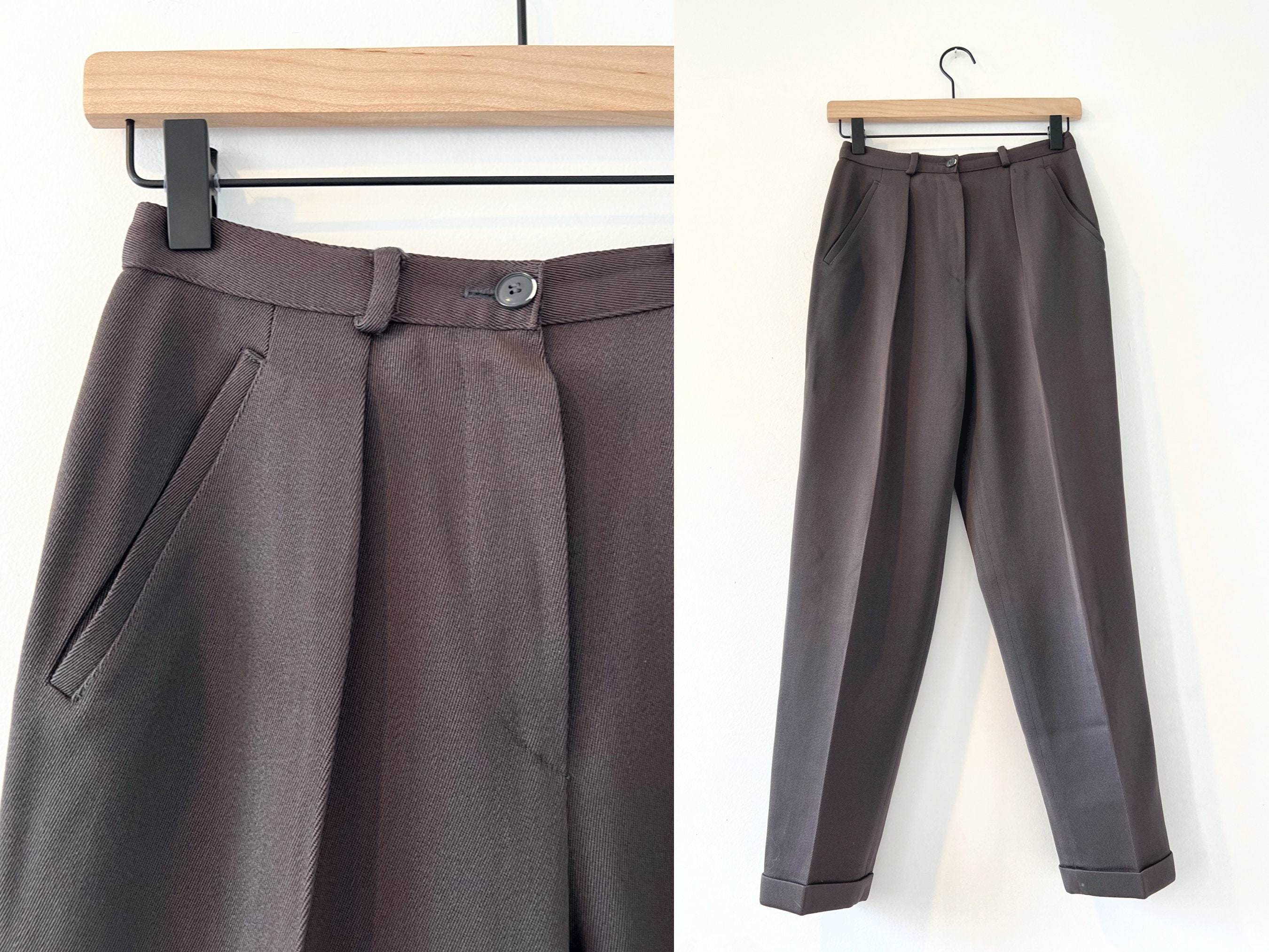 Vintage 80s Kenzo High Waist Tapered Leg Wool Trousers | 90s 