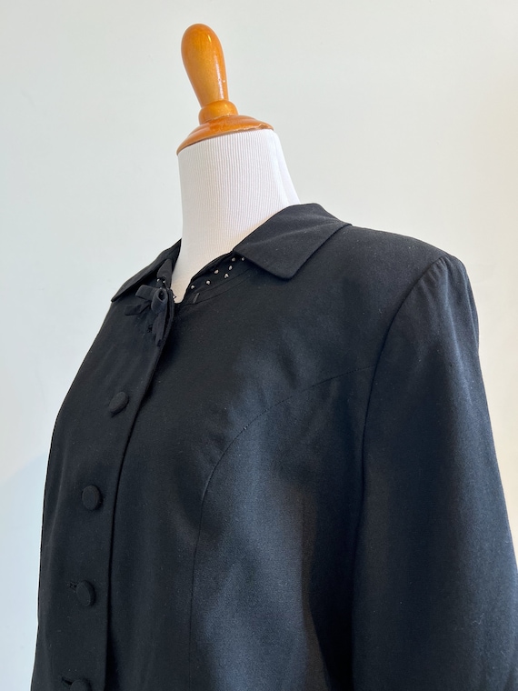 Vintage 1940s black wool blazer swiss dot trim bo… - image 6