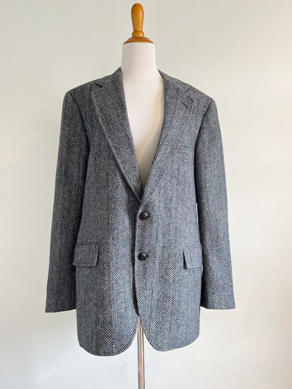 Vintage 1980s mens herringbone tweed wool blazer … - image 8