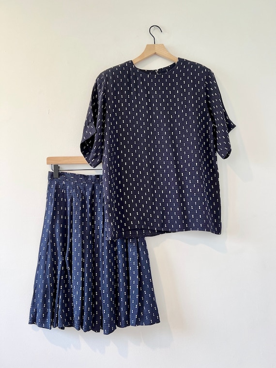 Vintage 1980s Anne Klein Silk Top Skirt Set Two Piece Dress