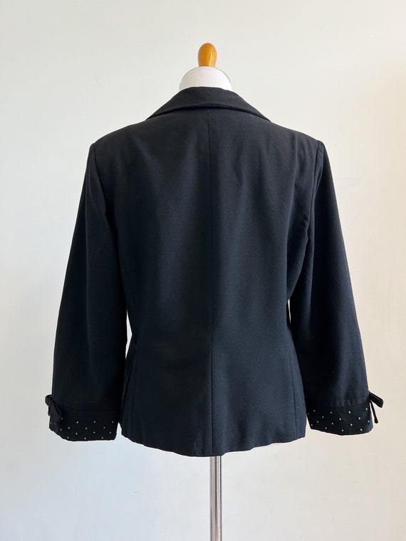 Vintage 1940s black wool blazer swiss dot trim bo… - image 4