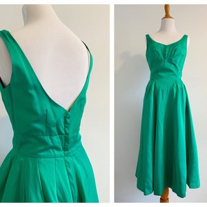 Abito da festa vintage anni '50 Miss Elliette, gonna ampia, abito da cocktail in taffetà di seta, verde smeraldo, pinup retrò, taglia piccola, media, lunghezza tè