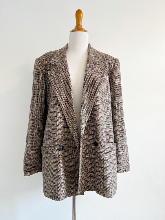 Vintage 90s rayon silk wool oversized tweed blaze… - image 2