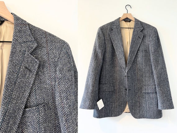Vintage 1980s mens herringbone tweed wool blazer … - image 1