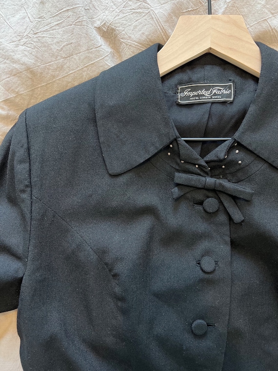Vintage 1940s black wool blazer swiss dot trim bo… - image 9