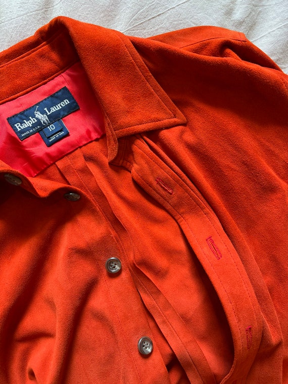 Vintage Polo Ralph Lauren Red Suede Leather Button Down Shirt 
