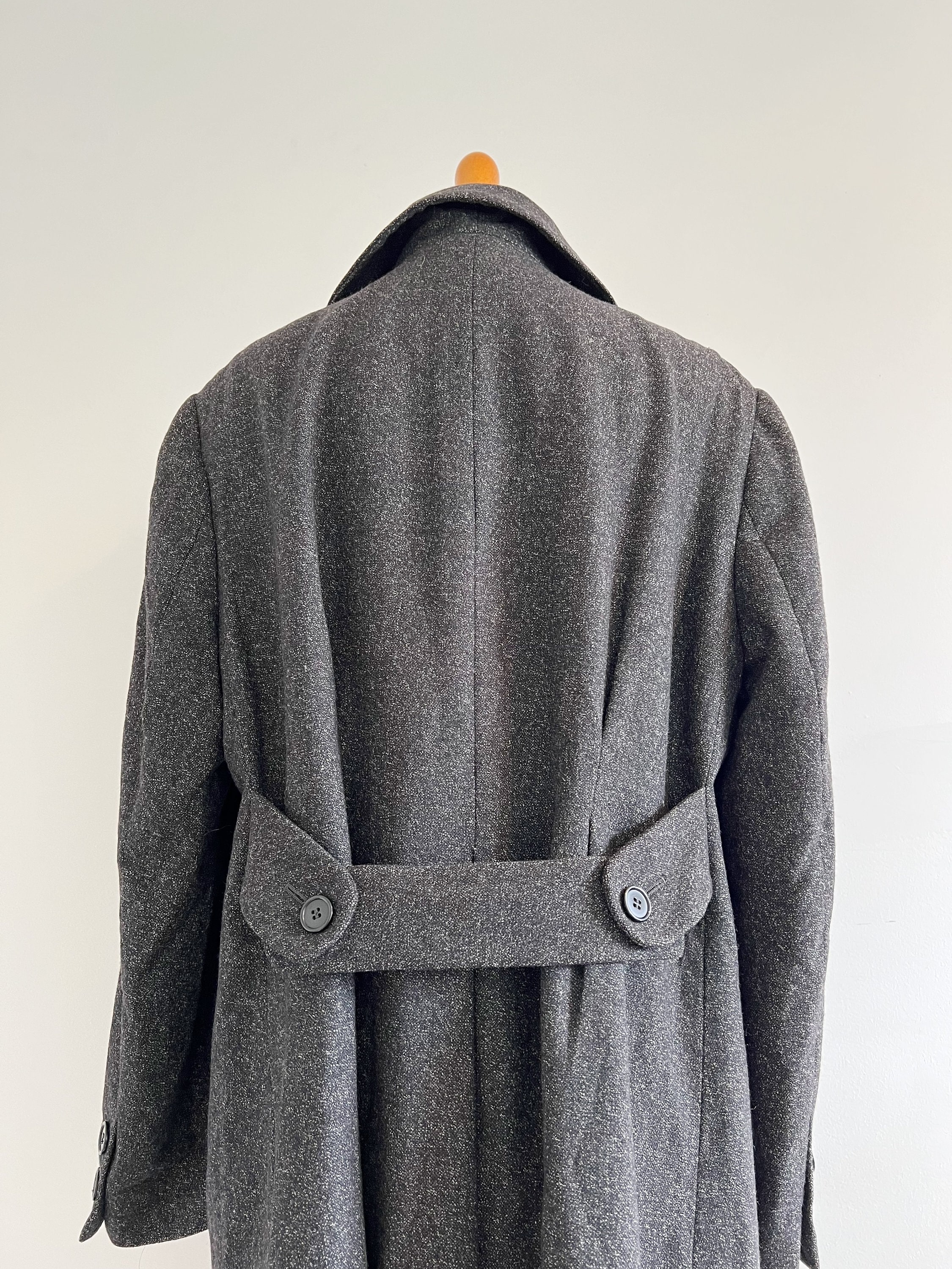 Vintage 90s Barneys Wool Trench Jacket | Charcoal Gray Black