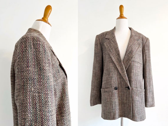 Vintage 90s rayon silk wool oversized tweed blaze… - image 1