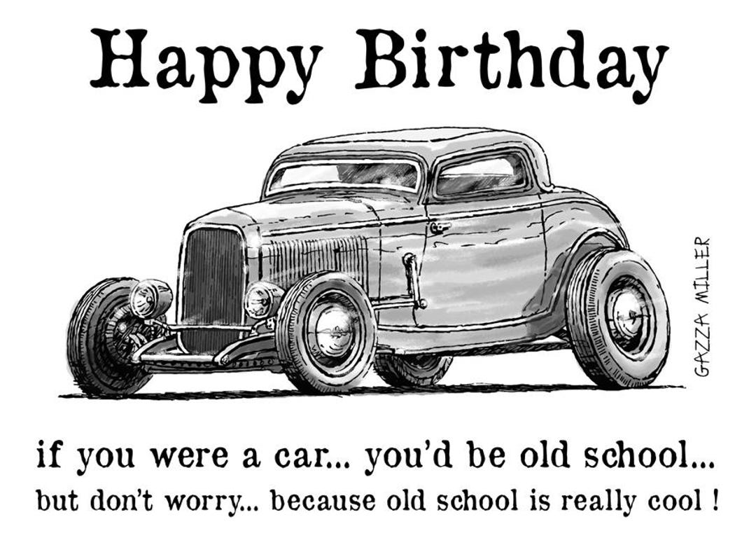 Hot Rod Happy Birthday Card Frameable - Gazza Miller Art - Etsy