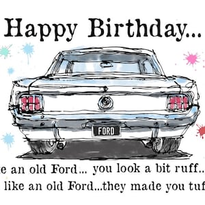 Old Ford Mustang Birthday Card- Gazza Miller Art