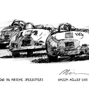 Porsche 356 Speedsters- Rahmenbarer Limitierter Druck und Alle Anlässe Karte- Gazza Miller Kunst