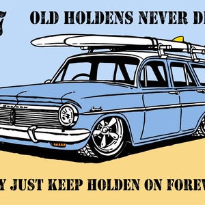 La vieja escuela es genial -EH Holden Wagon - Tarjeta enmarcable de feliz cumpleaños o para cualquier ocasión - Gazza Miller Art