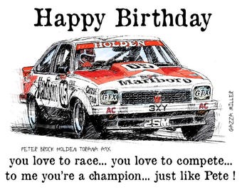 Peter Brock Holden Torana A9X Biglietto di auguri di buon compleanno - Gazza Miller Art