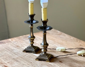 Vintage Italian Brass Table Lamp Stands, Set of 2.