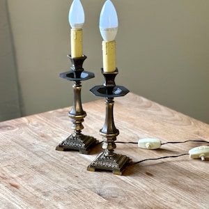 Vintage Italian Brass Table Lamp Stands, Set of 2.