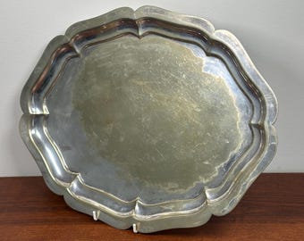 Antique English Silver Plated Tray with Ornate ‘Pie Crust’ Edge and Elegant Aged Patina