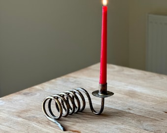 Hand-Welded Spiral Metal Candlestick holder, Made in Italy