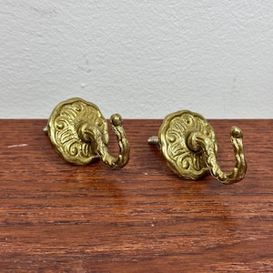Vintage Brass Rosette Curtain Tie Back Hooks, Set of 2 - XS size.