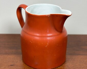 Vintage Handmade Red Ceramic Jug Vase with Handle