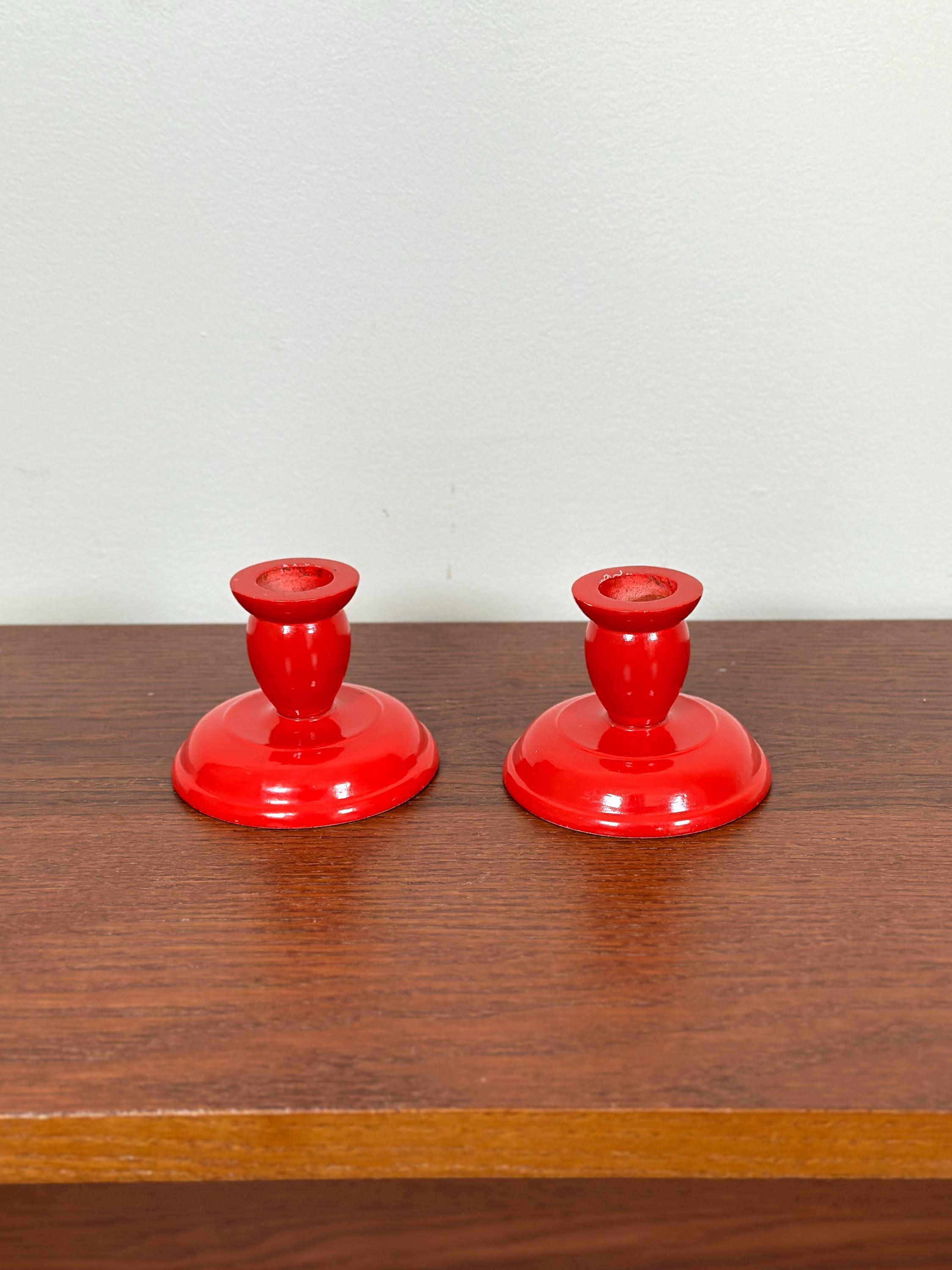ヴィンテージレッド木製キャンドルホルダー 2個セット - Etsy 日本