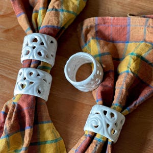 Vintage Ceramic White Napkin Rings – Set of 4