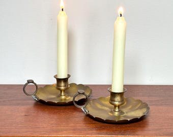 Antique Brass Candlestick Holders, 19th Century UK Made, Set of 2.