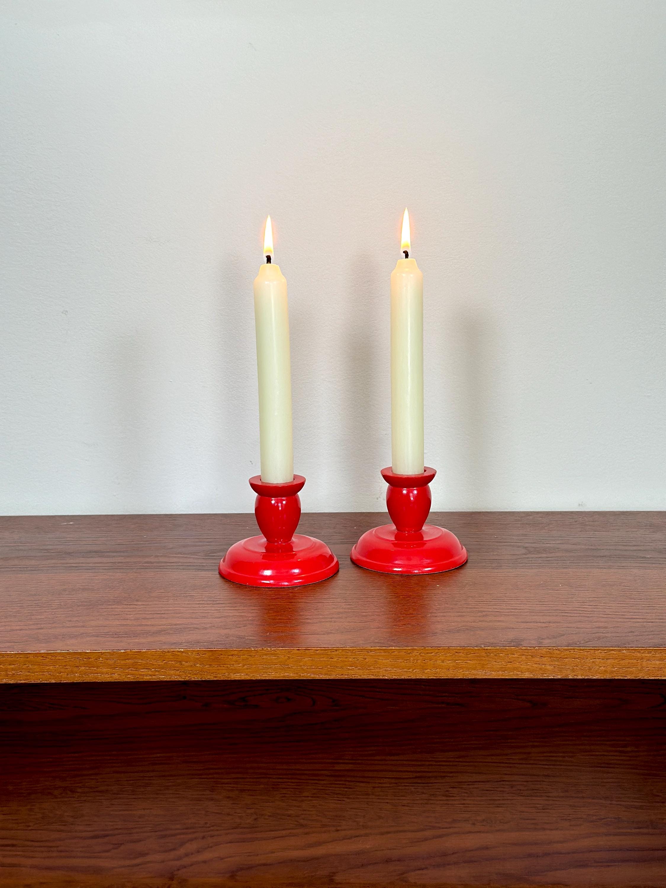 ヴィンテージレッド木製キャンドルホルダー、2個セット - Etsy 日本