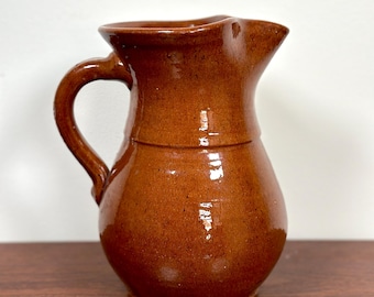 Handmade Vintage Ceramic Brown Jug Vase with Handle