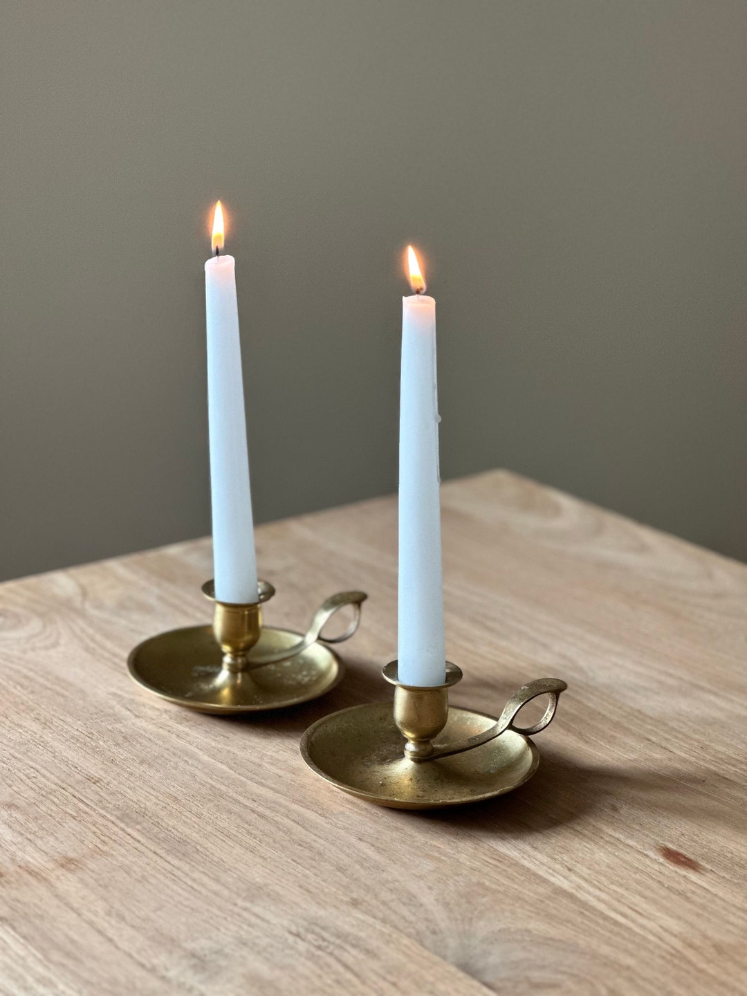 Vintage Brass Candlestick Holders With Handle Etsy