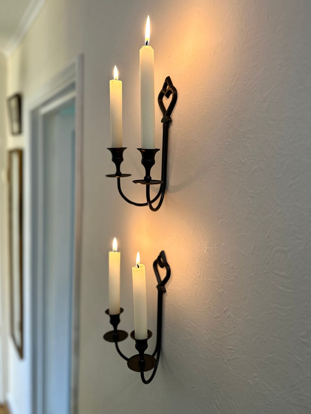 Vintage Black Iron Candle Sconces Etsy