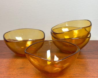 1960s French Amber Glass Bowls  Set of 4.