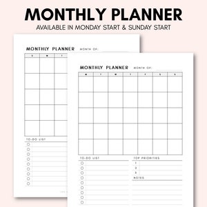 Monthly Planner Printable Page Instant PDF Download Fillable PDF Letter Size Undated Monthly Schedule Monthly Calendar image 2