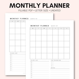 Monthly Planner Printable Page Instant PDF Download Fillable PDF Letter Size Undated Monthly Schedule Monthly Calendar image 1